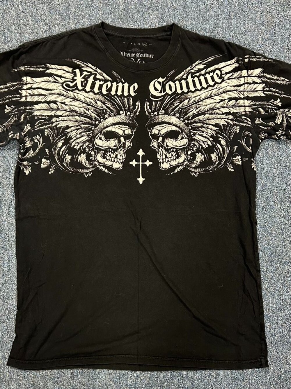 Xtreme Couture by Affliction T-Shirt Men Size 2XL Black Skulls Headdress Y2K